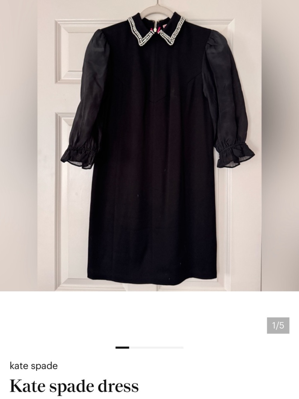 kate spade Black Long-Sleeve Dress with Beaded Contrast Collar